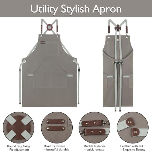 10 Pack Kitchen Apron, Work Apron, Canvas Apron, Dark Gray