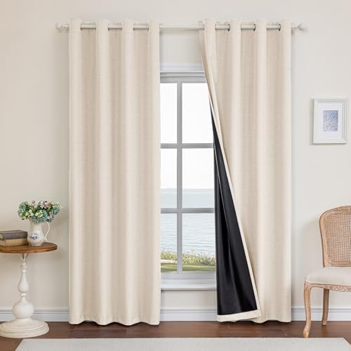 Faux Linen 100% Blackout Curtains, 52" W x 96" L (2 Panels)