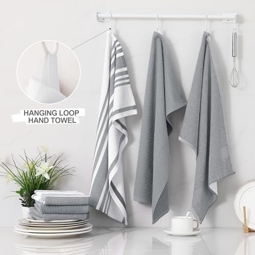 Homaxy Cotton 380 GSM Premium Kitchen Towels, 18"x 28", 9 Pack, Grey