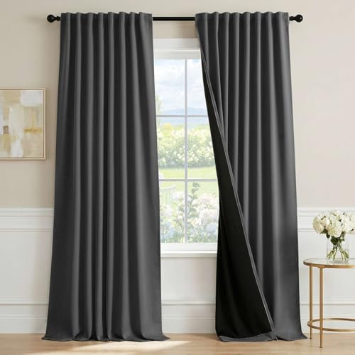 H.VERSAILTEX Charcoal Gray Blackout Curtains 84 Inch Length 2 Panels