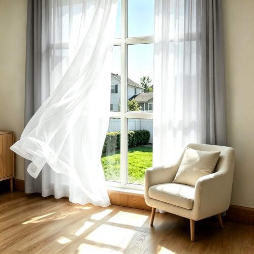 Semi Sheer Curtains 63 inches Long for Living Room Ombre Gray