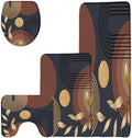 4 Pieces Boho Mid Century Leaf Bathroom Rug Sets Arch Sun Leaves