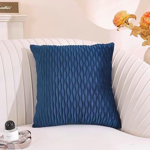 TAOSON Pack of 2,Navy Blue Velvet Throw Pillow Covers,Original Striped