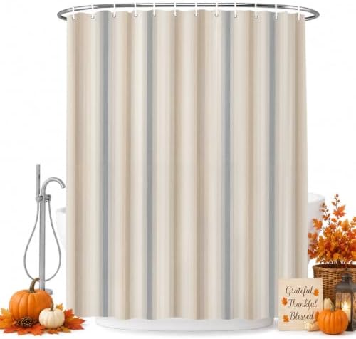 Creamy Beige Stripes Shower Curtain, Gray Taupe Ombre Lines Striped