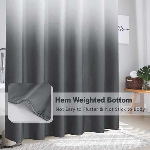 AooHome Fabric Shower Curtains, Cloth Ombre Grey Shower Curtain Sets