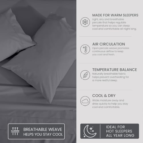 ZOYER 100% Cotton Percale King Sheets, Percale Weave, Smoked Pearl