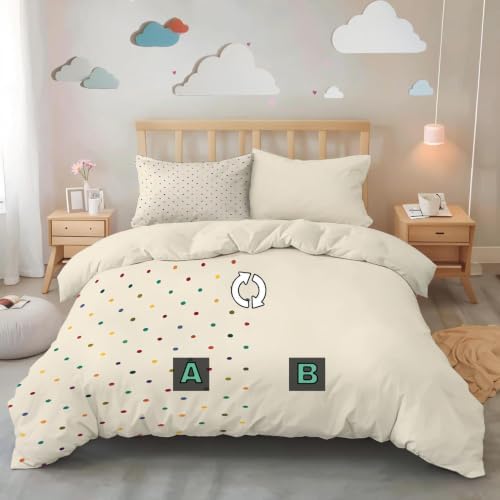 Beige Elegant Rainbow Polka Dots Duvet Cover Set for Women Girls 3 Pcs