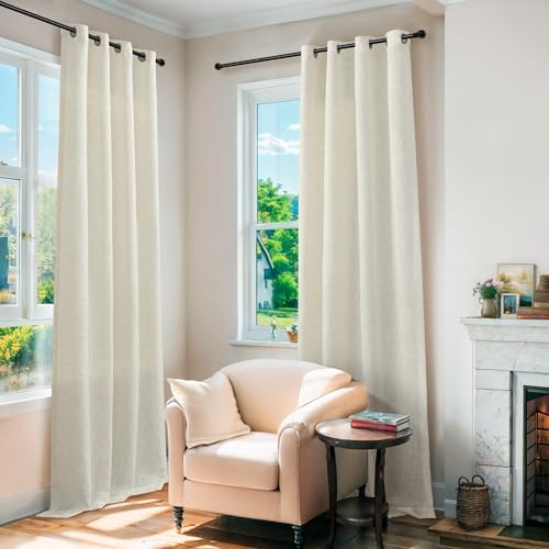 Pitalk Tall Curtains for Large Window Natural Flax Linen Polyester