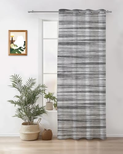 Gray Striped Curtains 63 inches Long for Living Room Bedroom Boho Ash