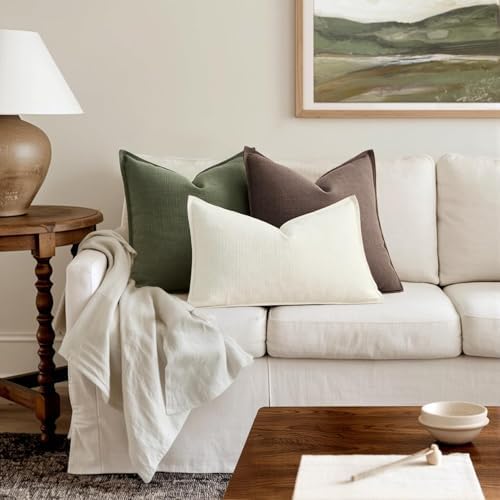 MIULEE Thick Textured Decorative Throw Pillow Covers 20x20 Inch Dark
