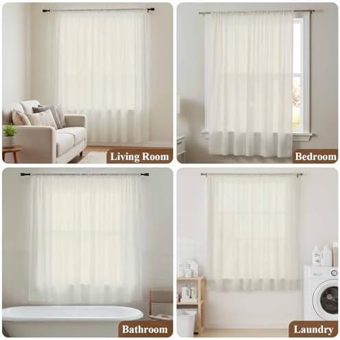 Cream Solid Color Sheer Curtains 108 Inch Length Aesthetics
