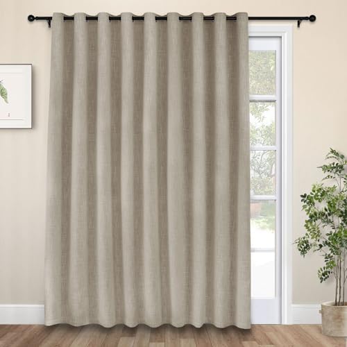 Macochico Extra Wide Linen Blackout Curtains Full Light Blocking