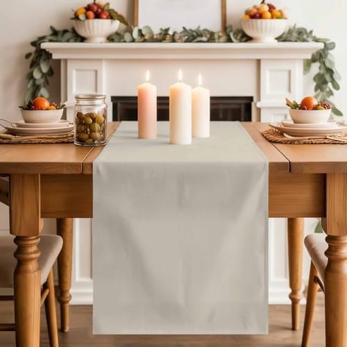 Ivory White Burlap Cotton Table Runner 72 Inches Long, Modern Pure