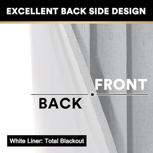 PrinceDeco Linen Texture Curtains Full Blackout Curtains 120 inch Long