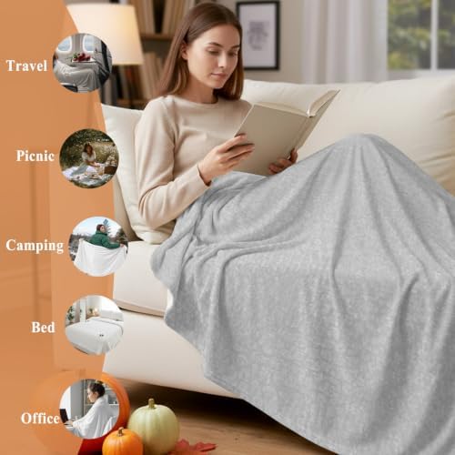 Grey Flannel Fleece Throw Blanket, Modern Solid Textured Simple