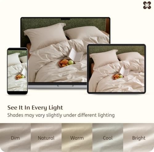 Bedsure PureWoven 100% Washed Cotton Duvet Cover King Size, Oatmeal