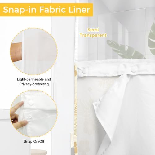 No Hook Tropical Shower Curtain with Snap in Liner Set, Summer
