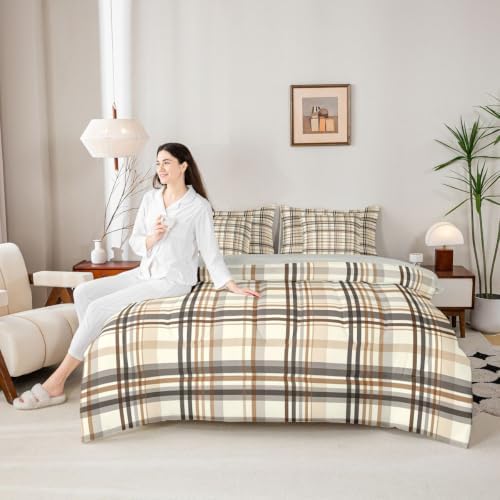 Castle Fairy Neutral Plaid 7pcs Comforter Set Twin Size,Earthy Cream
