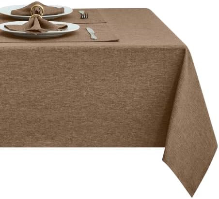Mocha 52x70 Rectangle Polyester Linen Farmhouse Tablecloth