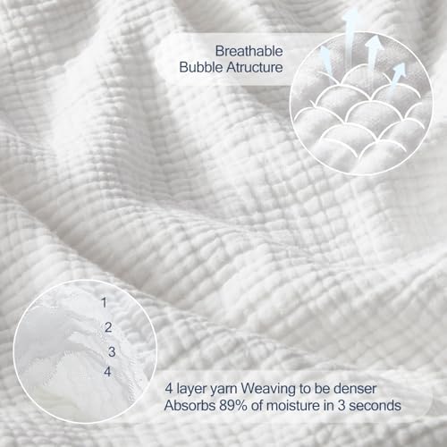 WDCOZY 100% Cotton Muslin Blanket King Size 4-Layer for Bed Breathable