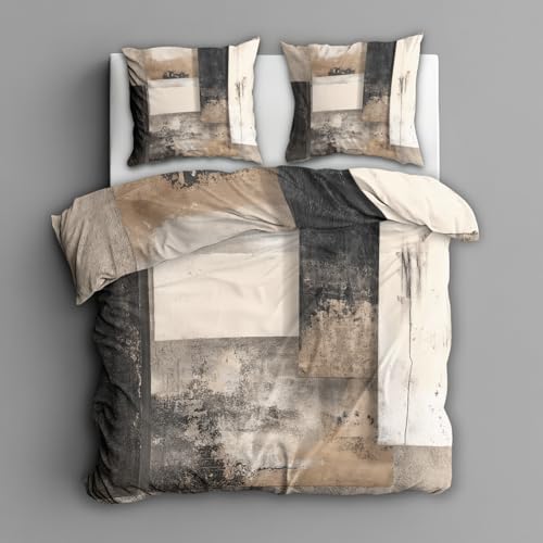 Geometric Duvet Cover Queen Size, Vintage Abstract Art Reversible