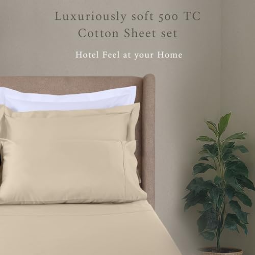Threadmill 500 Thread Count Cotton Twin Sheet Set, Sateen, Beige