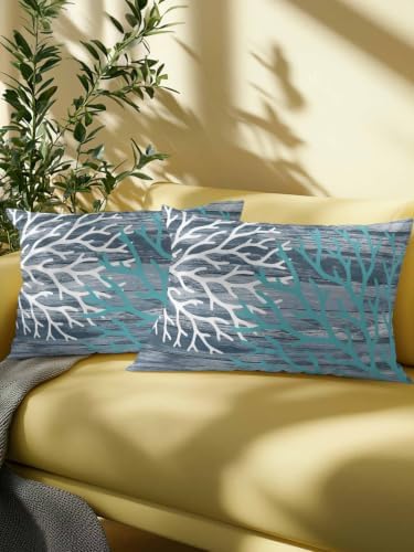 Set of 2 Outdoor Pillows Waterproof, Coastal Corals Indoor/Outdoor
