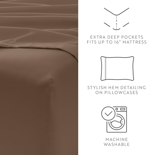 LINENS & HUTCH Sheet Set Solid Microfiber Ultra Soft Bedding - Queen