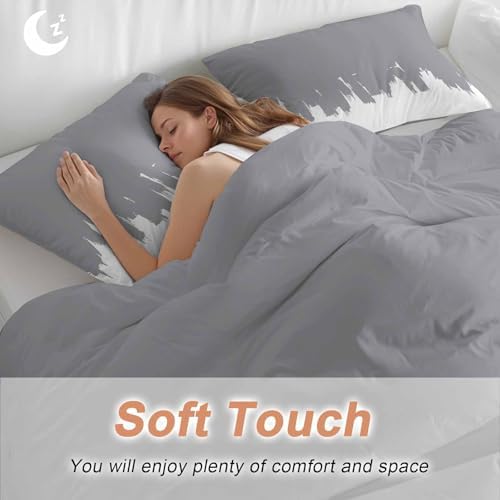 3 Piece Abstract Grey Duvet Cover Set Queen Size, Microfiber