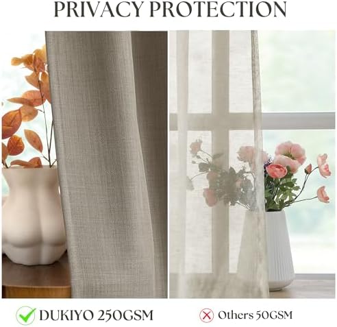 Taupe Bronze Grommet Semi Sheer Linen Privacy Curtains 96 Inch Long