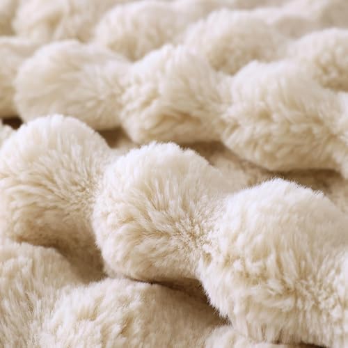 COOVA Soft Bubble Faux Fur Throw Blanket, 50"x60", Light Taupe