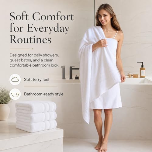 Velqora Bath Towels 6 Pack, 30x60 in, 100% Cotton, Soft & Absorbent