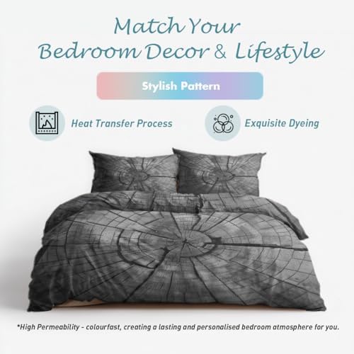 Modern Abstract Duvet Cover Queen Size, Grey Rustic Wood Plank