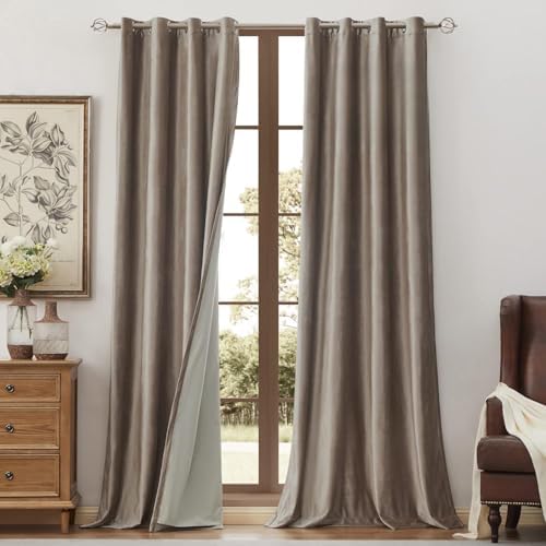 BULBUL 100% Blackout Velvet Curtains for Living Room 2 Panels, Tqupe