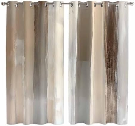 Curtains 84 Inches Long 2 Panels, Brown Grey Grommets Window Treatment