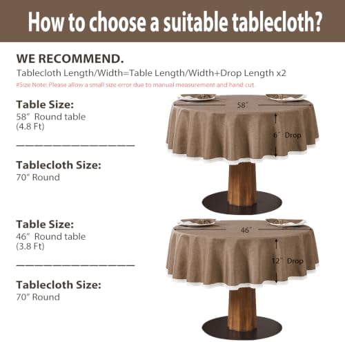 Mocha 70inch Round Polyester Linen Farmhouse Tablecloth