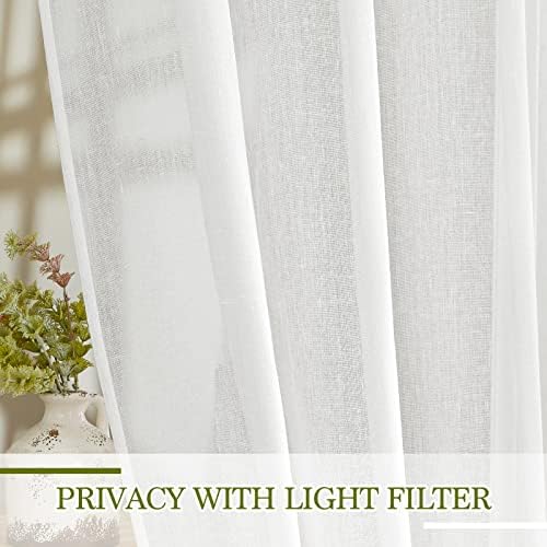 NICETOWN White Linen Sheer 120 inch Curtains for Living Room, Rod
