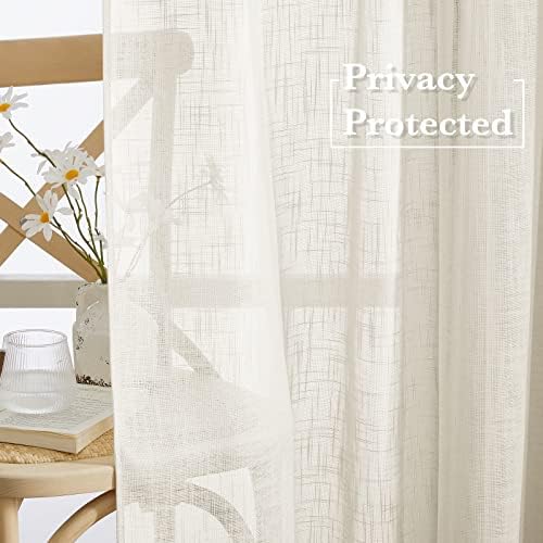 RYB HOME Semi Sheer Curtains for Bedroom Linen Textured Fabric Privacy