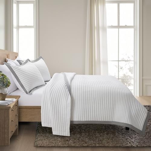 Bonlino White Quilt Set King Size - Farmhouse Soft Striped Stitch
