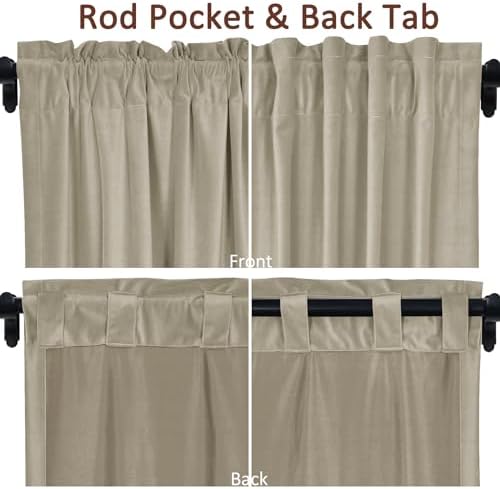 Fcosie Simply Taupe Back Tab Velvet Curtains 96 inches Long | Rod