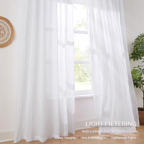 Melodieux White Sheer Curtains 108 Inches Long for Living Room Patio