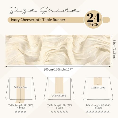 24 Pack Ivory Table Runner 20x120 inch Cheesecloth Table Runner