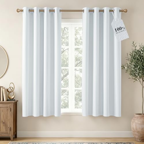 NICETOWN Farmhouse 100% Blackout Linen Curtains for Bedroom, Off