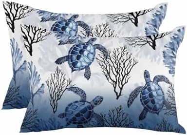 Throw Pillows 12x20 Set of 2, Coastal Sea Turtles Waterproof Outdoor