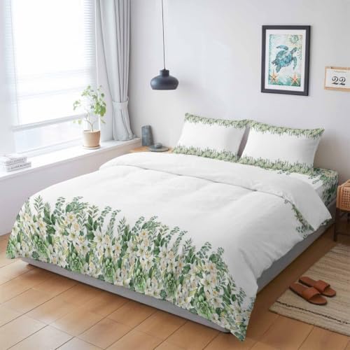 Flower Leaves King 4 Piece Duvet Cover Set, Rustic Farmhouse Beige