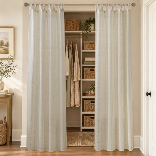 Tab Top Farmhouse Cream Cottage Core Patterned Linen Curtains 84 Inch