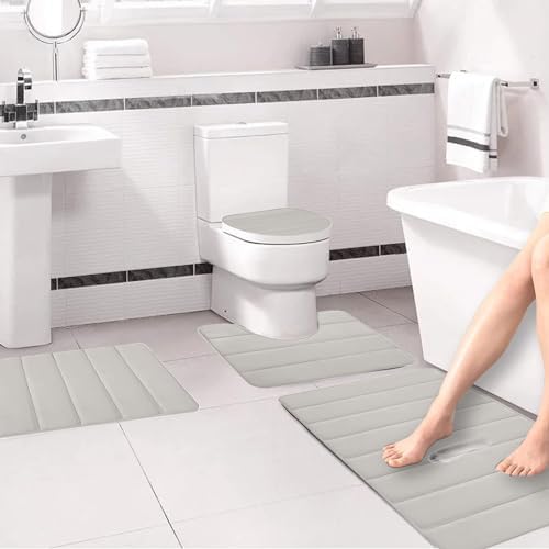 Memory Foam Bath Mat Set, 4 Piece Bathroom Rugs, Soft Comfortable