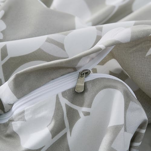Vaulia Microfiber Duvet Cover Set Queen, Grey Botanical