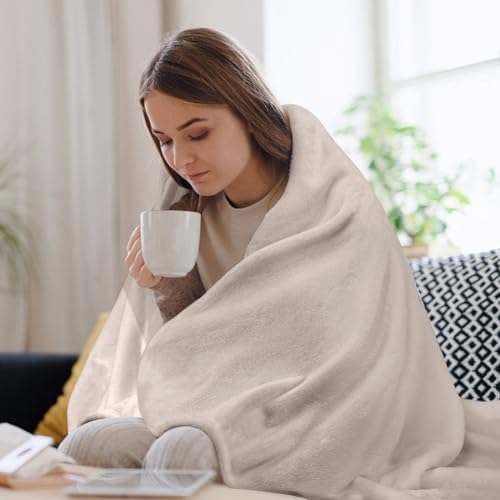 Plush Throw Blanket, Taupe Beige Cream Throws for Couch Sofa Bed Warm