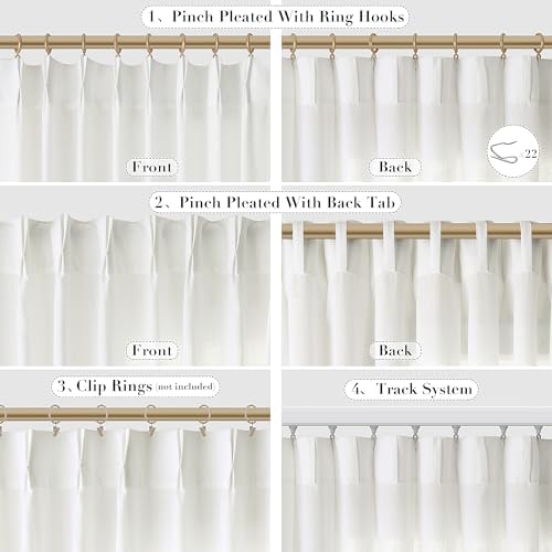 Joywell Linen Pinch Pleated Window Curtains 96 Inch Long,Back Tab Clip